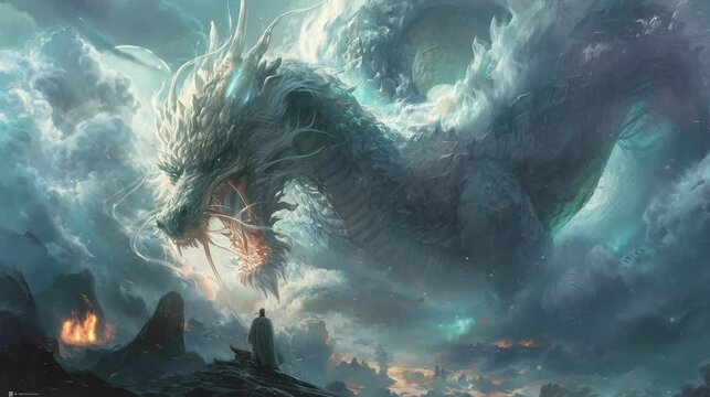 an angry giant dragon. seamless looping time-lapse virtual video Animation Background.	