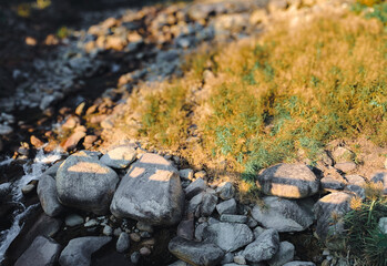 Korea River Bank with Rocks Water Streaming Background