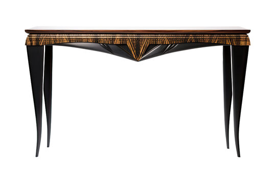 Contemporary African Ebony Wood and Brass Console Table Render Isolated on Transparent Background