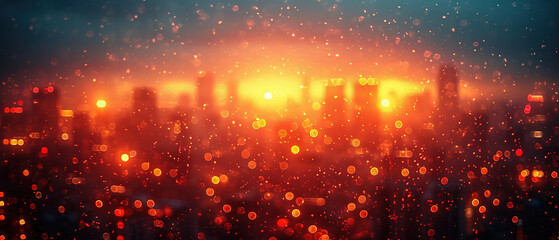 Fototapeta na wymiar a view of a city skyline through a rain soaked window