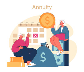 Annuity Investment concept. Elderly couple secures their future with smart annuity choices for a steady income post-retirement.