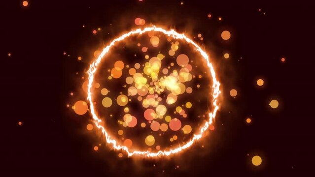 Animation of ring of flame with hot orange and yellow light spots on black background