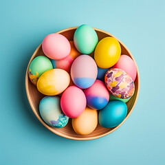 Fototapeta na wymiar Group of colorful painted Easter eggs in a nest on isolated background - ai generative