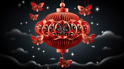 Red chinese lantern with stars on the ground ,New Year Celebration, Chinese New year, Chinese New year Celebratin