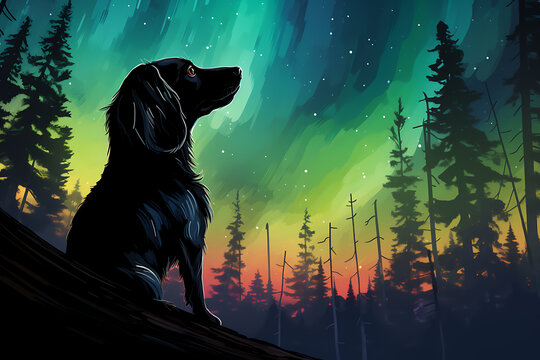 Aurora Watcher: A Majestic Dog Under the Northern Lights
