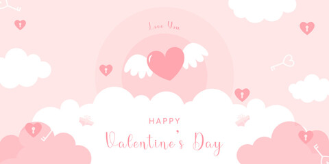 Paper cut of Happy Valentine's Day text in pastel color background for greeting card, banner, poster, headers website. vector illustration.
