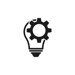 Lamp bulb with gear icon. Working idea symbol. Vector illustration. EPS 10.