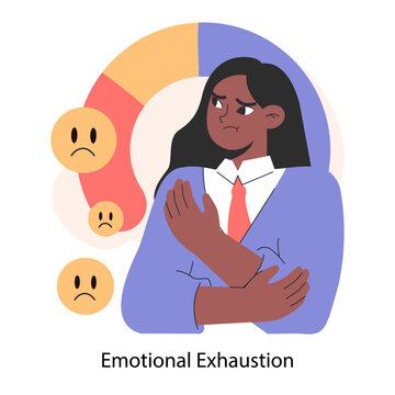Professional burnout. Emotional exhaustion. Young employee on fire at workplace. Office worker work-life disbalance, burning deadline and stress. Woman under job pressure. Flat vector illustration