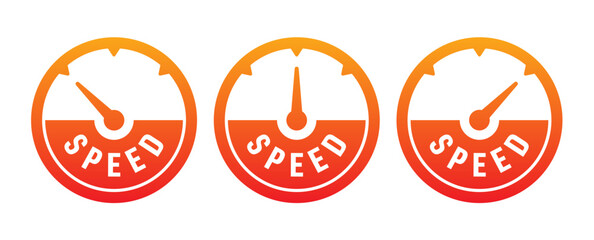 orange-red round speedometer. 3 step circular speedometer - obrazy, fototapety, plakaty
