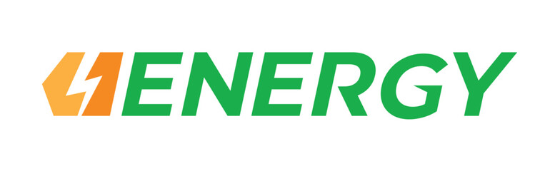 orange and green energy logo. symbol of energy and lightning. energy word on white background