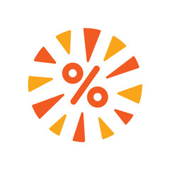orange percent symbol inside colored triangles. percent symbol concept