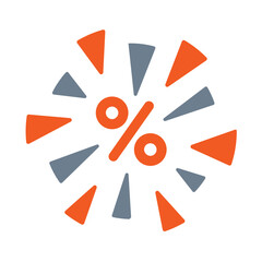 orange percent symbol inside gray-orange triangles. percent symbol concept