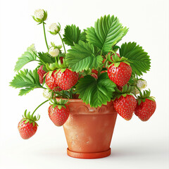 The potted strawberries have borne fruit