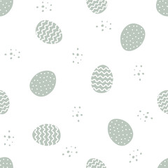 Seamless vector pattern for easter day. Cute eggs on white background in pastel blue colors. . Vector illustration