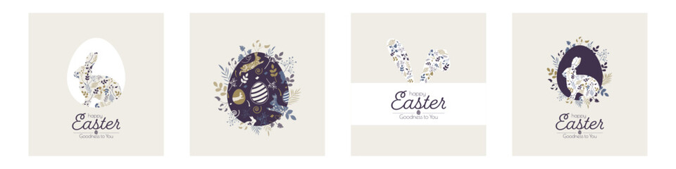 Happy Easter card set. Modern design in pastel colors. - obrazy, fototapety, plakaty