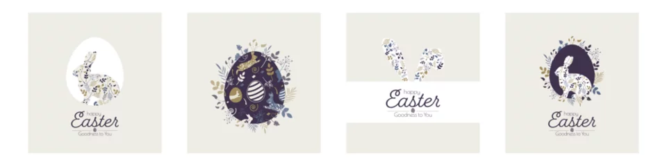 Poster Happy Easter card set. Modern design in pastel colors. © Stafeeva