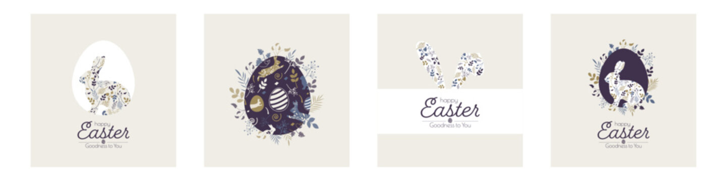 Happy Easter card set. Modern design in pastel colors.