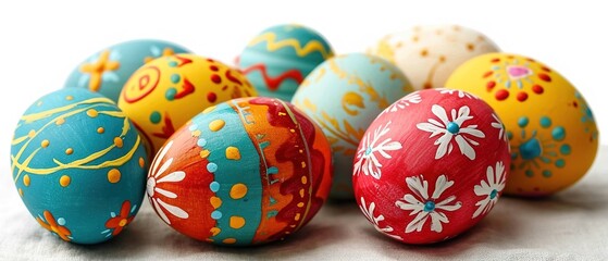 Fototapeta na wymiar Colourful hand painted easter eggs. Colorful easter eggs on isolated white background.