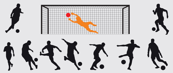 soccer player silhouette illustration. vector set of football players