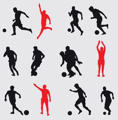 soccer player silhouette illustration. vector set of football players
