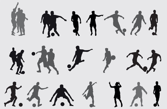 soccer player silhouette illustration. vector set of football players