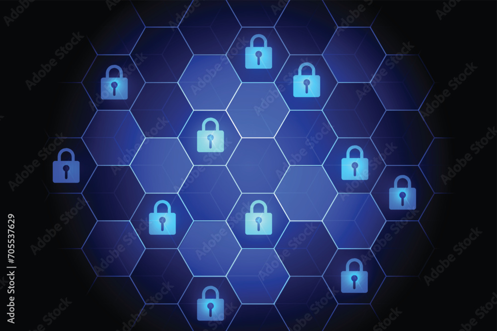 Poster abstract hexagonal premium security cyber digital concept. blockchain structures in technology backg