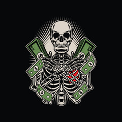 HAND DRAWN SKULL CROSS HAND WITH MONEY