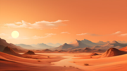 Sunset Desert landscape with sand and sky, Abstract Sunset Sands. Earthy colors. Generative AI