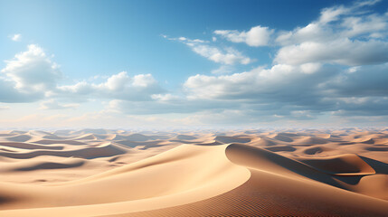 Fototapeta na wymiar Blue sky and Warm sand. Desert landscape. Generative AI
