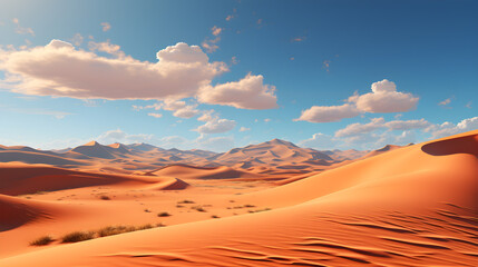 Fototapeta na wymiar Bright Desert landscape, Blue sky and Warm Dunes. Generative AI