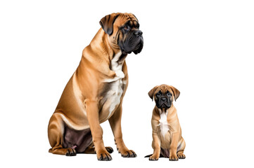 Obraz premium Bullmastiff puppy and mother sitting Isolated on a transparent background