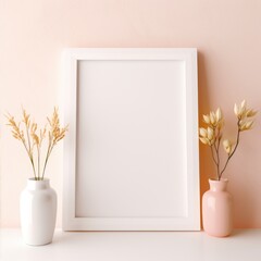 Blank vertical poster frame mockup in cozy home interior background. Photo Frame Mockup in the pink wall background
