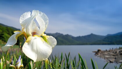 Iris flower in the garden, with copy space