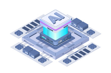 Artificial Intelligence Neural Network future technology concept isometric flat vector design.