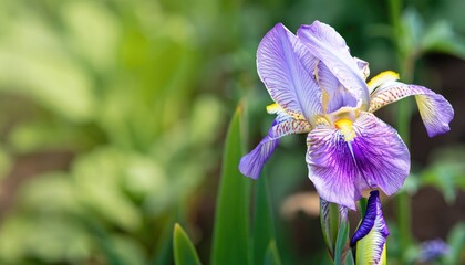 Iris flower in the garden, with copy space - Powered by Adobe