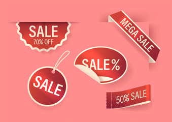 3d Vector Mega Sale Labels, Featuring Bold Fonts And Red Color, Attract Attention. Special Discounts, Limited Offers