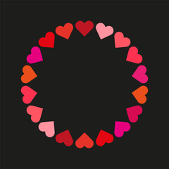 Red hearts circle border. Hearts round frame. Vector illustration. EPS 10.