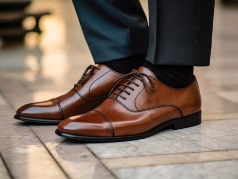 Background shot of the groom's stylish leather shoes