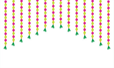 Traditional indian marigold toran floral garland vector,wedding and festival decoration,border flower decoration