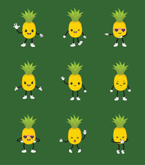 Obraz premium Cartoon pineapple emoticon with eyes. Pineapple character with emotions