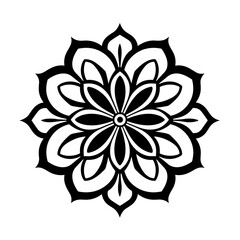 Oriental Mandala Flower for Coloring Book, Detailed Vector Floral Illustration, Isolated Design with Circular Symmetrical Pattern on White Background