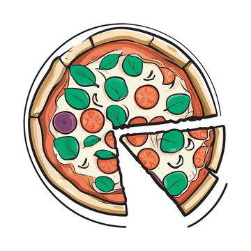 illustration vector slice of pizza hand drawn art style