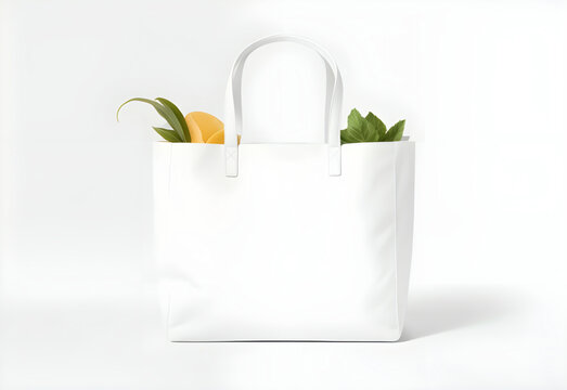 photo tote bag mockup with fruit and vegetable inside