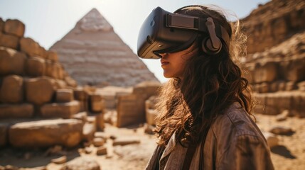 Teen in VR Headset Exploring Pyramids