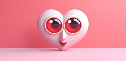 cute heart on a one tone background with emotion. Cartoon Heart with big realistic eyes. Pink shades