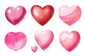 Watercolor heart symbol collection 1 of 10 . Isolated white background . Illustration .