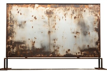 Old rusted metal blank billboard advertisement on white background Generative AI