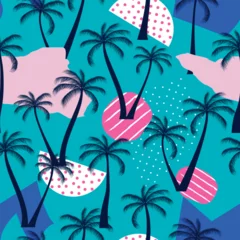 Fotobehang Abstract Floral coconut trees seamless pattern with leaves. tropical background   © Fauzan