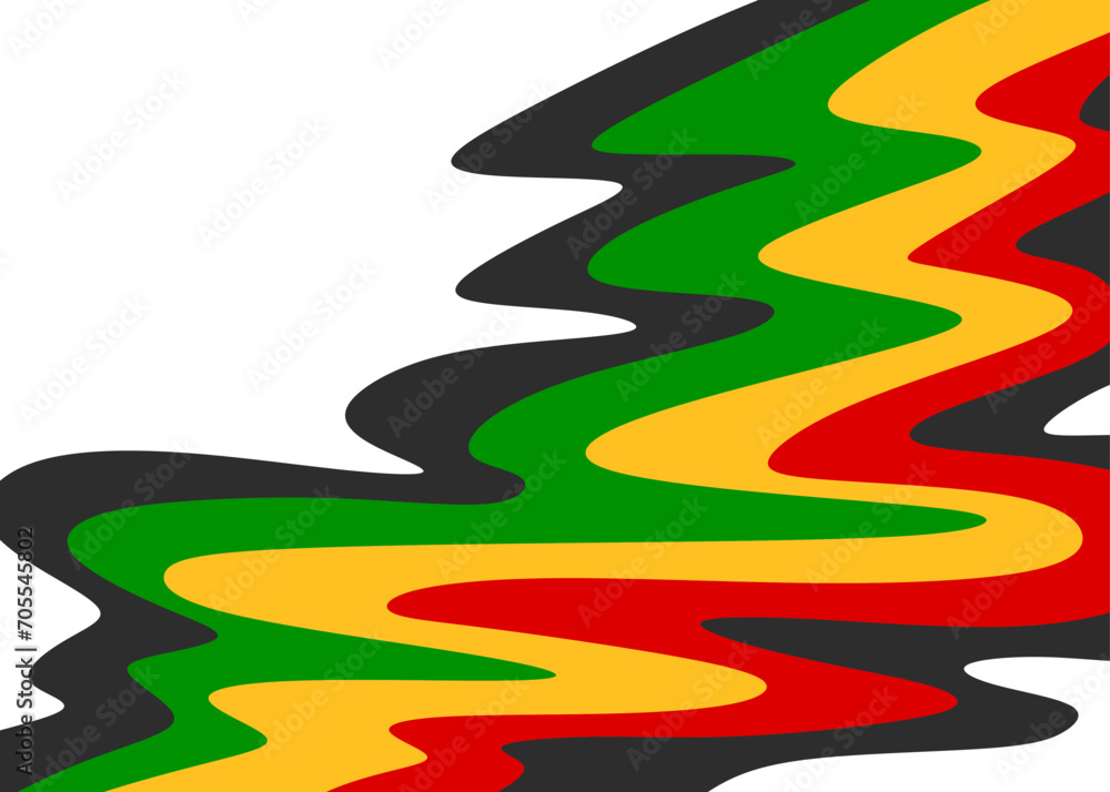 Poster abstract background with colorful wavy lines pattern and with jamaican color theme