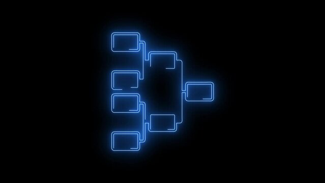 Video footage of glowing Tournament bracket icon. Looped Neon Lines abstract on black background. Futuristic laser background. Seamless loop. 4k video